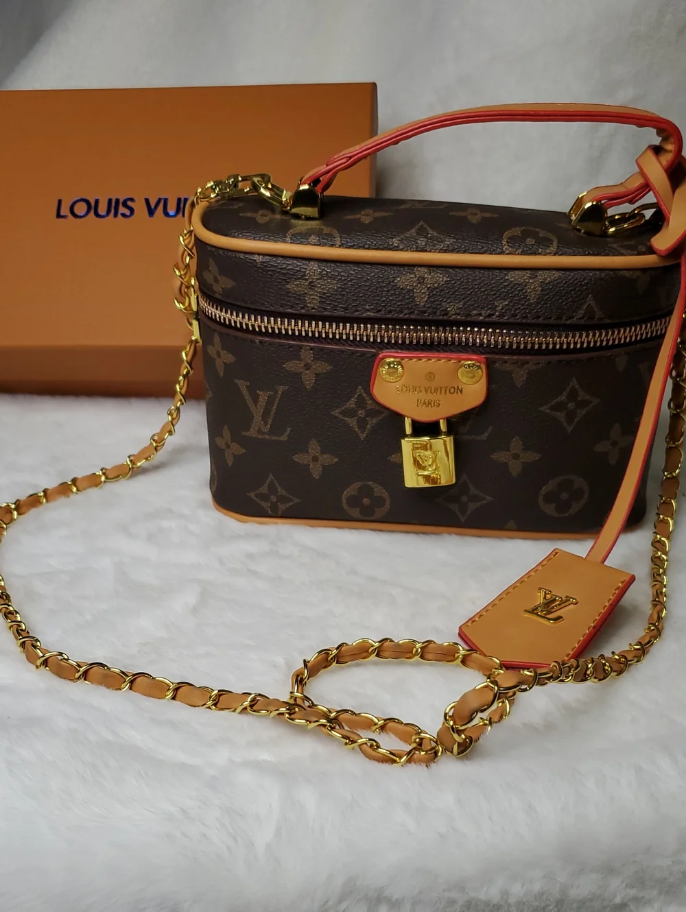 Lv💠 Brown Monogram Crossbody with Tan and Red-Trim